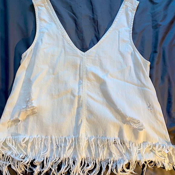 Cream colour, ripped jean material tank top - Picture 2 of 3